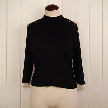 Cutout Blouse Vintage 1980s Black Studded Body Con Fredricks of Hollywood 