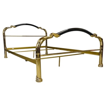 Art Deco Art Nouveau Solid Brass & Enameled Steel Double Bed Armoni Essebi Italy 