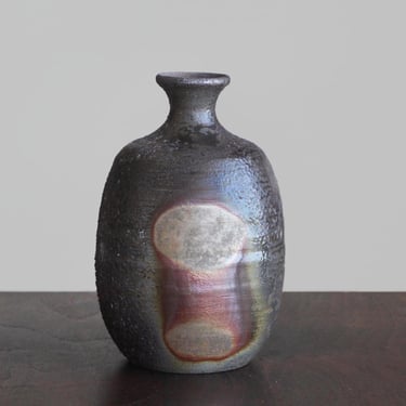 Vintage Sake Bottle by Ichiraku Fukuda | Bizen Pottery 