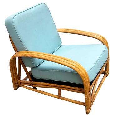 Restored Rattan Triple-Strand Half Square Moon Arm Lounge Chair w/ Arched Back 
