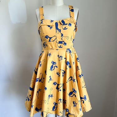 Vintage Y2K 2000s Black Cat Rockabilly Dress / S-M 