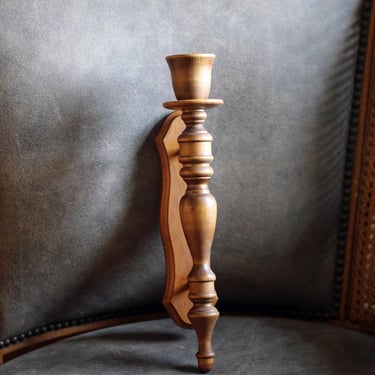 Vintage Wooden Wall Candle Holder Sconce | 1970s Spindle Turned Wood | Rustic Farmhouse Taper Candle Holder 