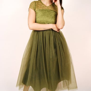 Vintage Fairy Dress (S) moss green y2k ball gown small 