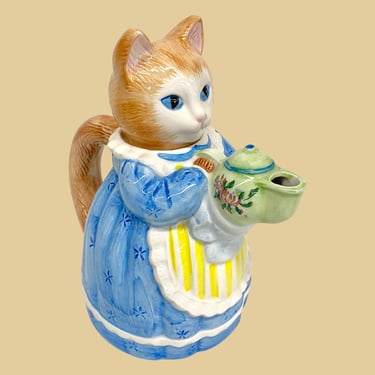 Vintage Avon Cat Teapot Retro 1990s Cottage Core + Porcelain + Cat Kitchen Decor + Brown Tabby + Source of Fine Collectibles + Decoration 