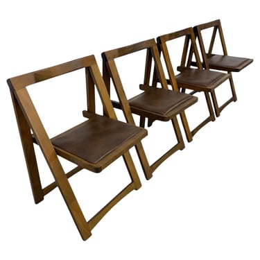 Mid-Century Modern Folding Walnut Dining Chairs - Set of 4 