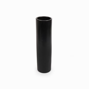 Japanese Ceramic Vase Black Cylinder Mid Century Modern Vintage Minimalist Tall 