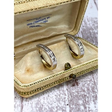 Estate 14k Two-Tone Gold Diamond Hoop Earrings 0.44ctw 