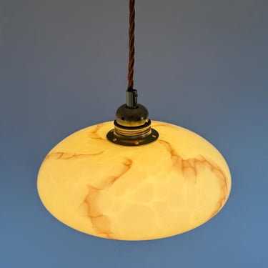 Vintage Art Deco Pendant Lamp / Beige Marbled Glass Ceiling Light / Mid Century Hanging Lamp / Yugoslavia / 1950s 