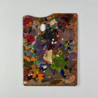 Vintage Artist's Rectangular Painting Palette With Multicolor Remnant Oil Paint 