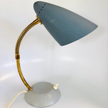 Vintage German Gooseneck Desk Lamp Gray Mid Century Modern MCM Adjustable Metal Table Lamp Scandinavian Bauhaus Lighting 