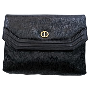 Christian Dior Black Caviar Leather Envelope Clutch, 1990s