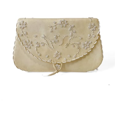 1960s Cream and White Beaded Leather Clutch