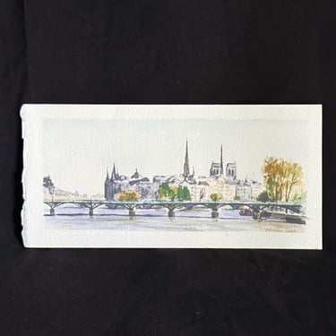Paris Skyline Watercolor Painting Originial Art Signed N. Dhales 