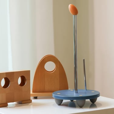Vintage Michael Graves Design 3 Piece Desk & Home Set Blue Paper Towel Holder Wood Napkin Holder Storage Box Postmodern Decor 