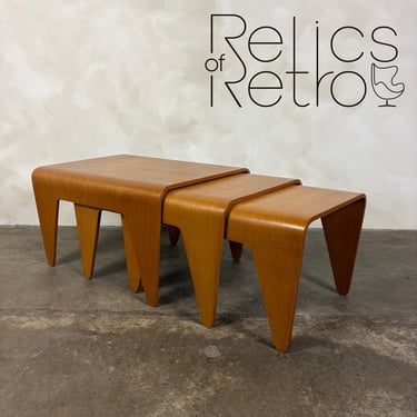 Marcel Breuer For Isokon Set Of Three Bent Beech Plywood Nesting Tables 1960s Mid Century Vintage Retro MCM 