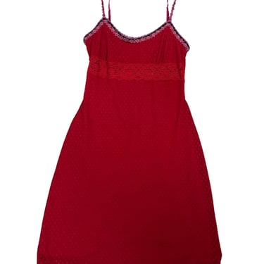 Vintage Betsey Johnson Red Swiss Dot Mesh Lace Ribbon Strap Dress Large Velvet / Slip Dress / Grunge / 1990s / Micromesh / USA / See Through 
