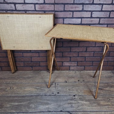 Set of 4 Wood/Rattan TV Trays 