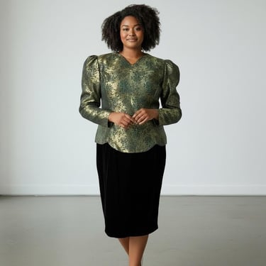 Vintage 80s 90s Scott McClintock Metallic Gold Black Rose Jacquard Dress NWT Plus Size 18W 
