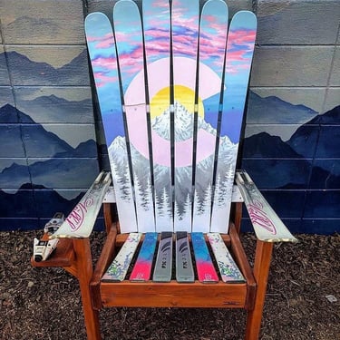 Pastel Pink Colorado Mountain mural ski chair, mountains, sunset, ski chairs, hand painted 