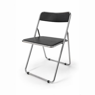 Italian Folding Chairs 1960s Mid Century Chrome Tubing Leather Vintage Furniture Set of 3 