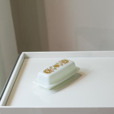 Vintage Pyrex Butterfly Gold Butter Dish 72-B 1970s Opal Glass Covered Butter Dish 