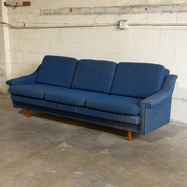 Blue Upholstered Convertible Sofa Daybed 3-Seat Couch Lounge Mid-Century Modern 1970s 