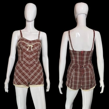 1950s Catalina Plaid One Piece Bathing Suit – Size S