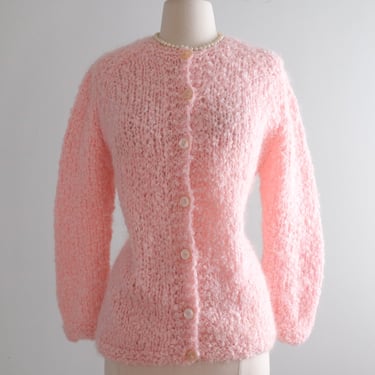 Vintage 1950's Baby Pink Mohair Knit Cardigan by Blairmoor / ML