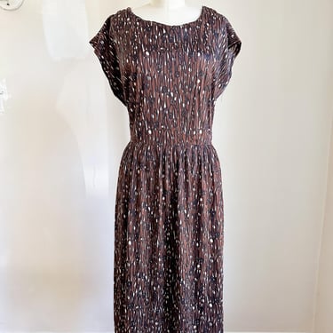 Vintage 1960s Brown Patterned Day Dress / M 