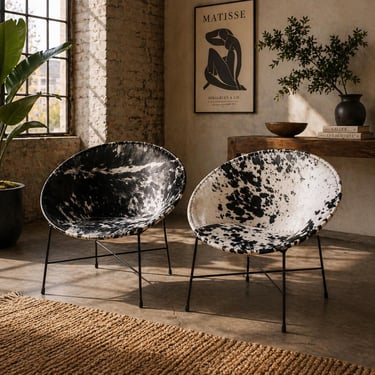 Handmade Cowhide Lounge Chairs Set of 2, Mexican Iron Safari Accent Chairs, Made to Order 