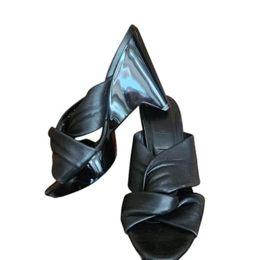 Vintage Robert Clergerie Shoes Slides Black Architectural Wedge High Heels Sandals Mules 6 