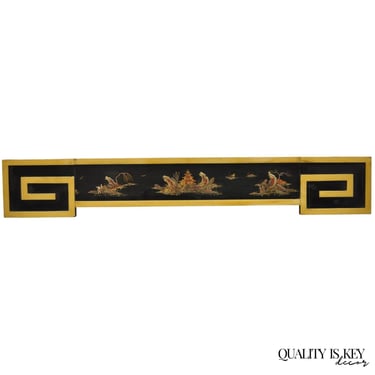 Vintage Chinoiserie Oriental Black Lacquer & Gold Greek Key 77" Window Valance
