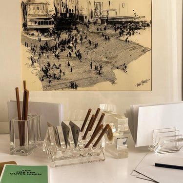 Vintage Guzzini Acrylic Desk Accessories, Italian Office Collection, 1970s Lucite Desk Organizers 