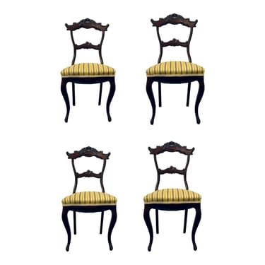 Antique Victorian Carved Mahogany Dining Side Chairs Set of 4