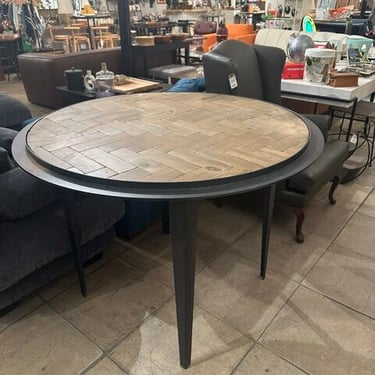 Round Industrial Style High Top Dining Table on Iron Base
