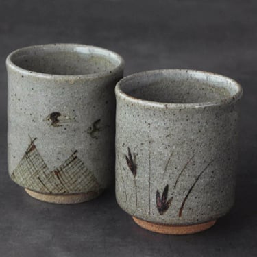 Vintage Karatsu Ware Tea Cup | Japanese Yunomi with Hand-Painted Design 