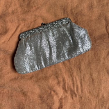 Vintage Silver Metallic Clutch 80s Evening Purse 