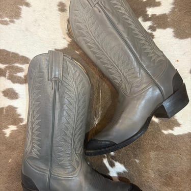 Vintage Grey and Black Leather Tony Lama Cowboy Boots size 6 C 
