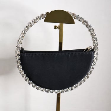 L'Alingi Eternity Embellished-Handle Satin Clutch with Crystal Embellished Brass Handle Micro Bag 