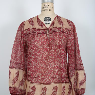 70s Vintage Indian Blouse with Floral Block Print design NEW DEADSTOCK Cotton Boho Hippie Hippy Summer Pink Purple Boho Hippie 