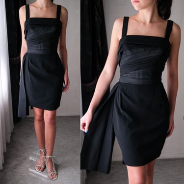 Vintage 50s MARTY MODELL Hourglass Bombshell Little Black Cocktail Dress | Gabardine Gown | Made in Switzerland | 1950s Party Dress Pin Up 