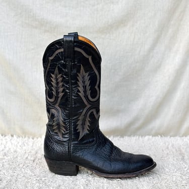 Tony Lama Black Leather Cowboy Boots Textured Lowers Western Embroidered Boots Men’s Size 9 D 