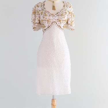 Fabulous 1980's Dolly Dress - Beaded Silk With Cut Out Back / L