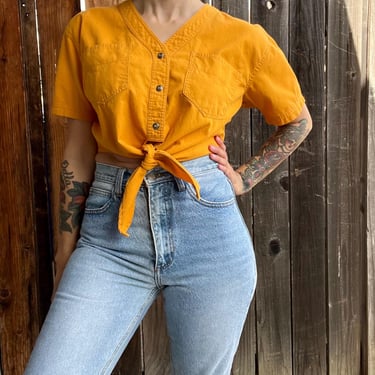 Vintage 1990s Gitano Cropped Front Tie Baseball Shirt, Size Small 
