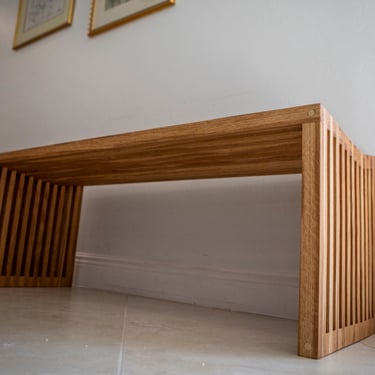 Modern Slat Bench in White Oa 