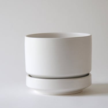 Arabia Finland Planter by Richard Lindh. White modernist Two-piece flower pot. Scandinavian Mid Century modern - Eames Era 