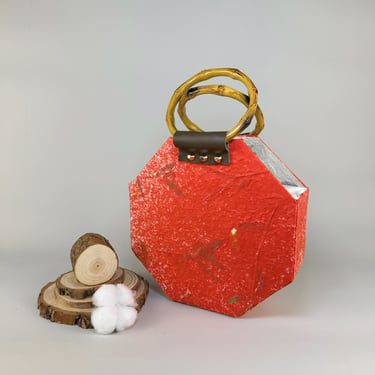 Floral Eco-Friendly Handmade Tote - Red Mineral Dye & Bamboo Handle - Perfect Summer Gift 