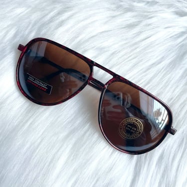 Vintage 80s Black and Red Speckle Print Amber Aviator Sunglasses 