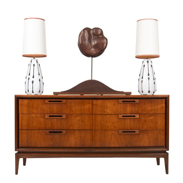60” MCM Walnut Dresser w. 6 Deep Drawers