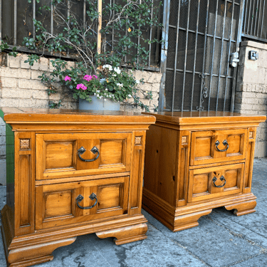 Built by Broyhill | Pair of Spanish-style Pine Nightstands